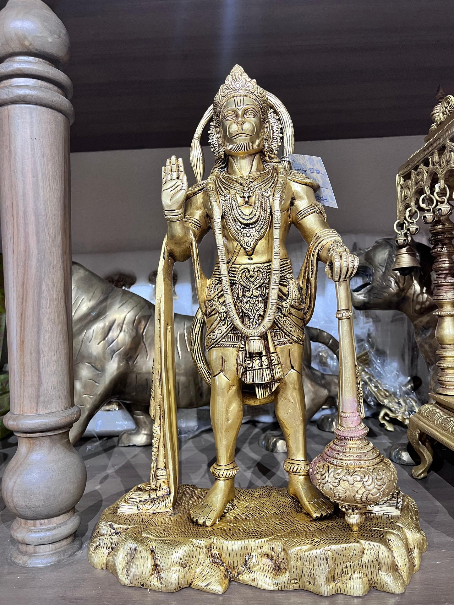 Brass Lord Hanuman Idol - Divine Standing Hanuman Murti with Gada | Vastu & Puja Decor for Home & Temple