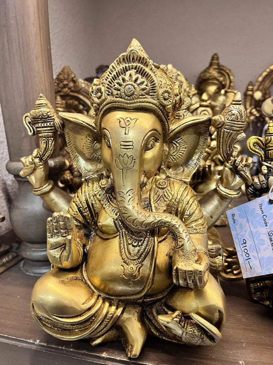 Sitting Brass Lord Ganesha Idol-Handcrafted Ganesh Murti for Home & Pooja