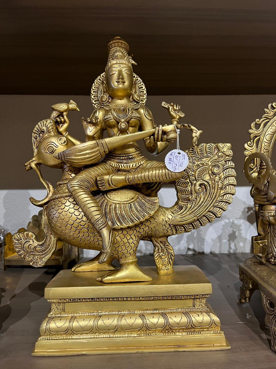 Brass Goddess Saraswati on Hamsa Idol | Veena Saraswati Statue for Home & Pooja Room