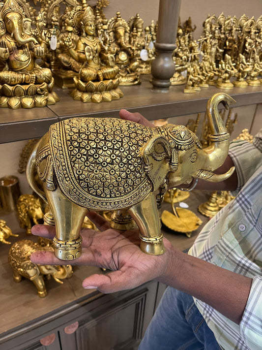 Brass Elephant Statue | Handcrafted Decorative Brass Elephant for Home & Vastu (11 Inches)