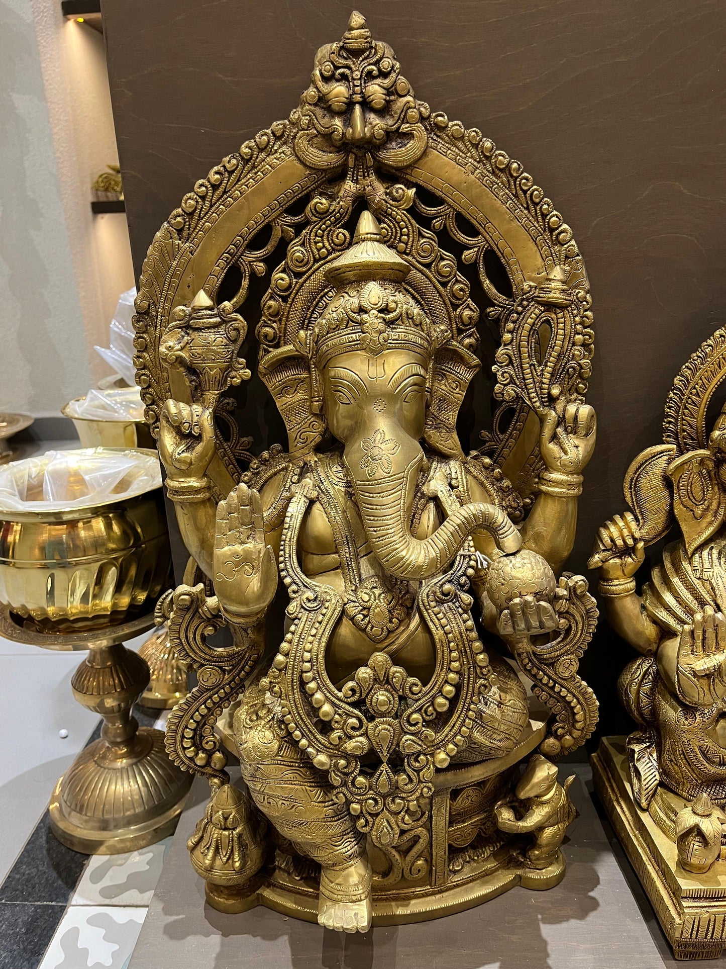Brass Lord Ganesha Idol | Antique Finish Ganpati Statue for Home Temple & Vastu Decor (28 inches)