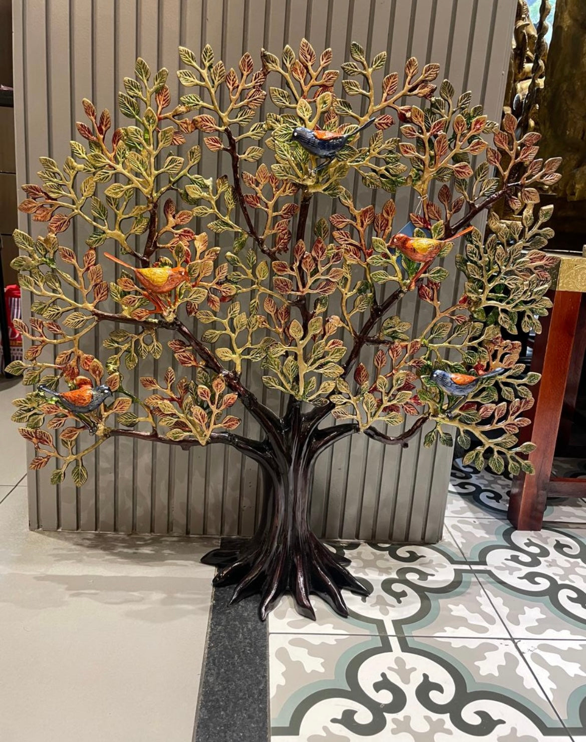 Brass Kalpavriksha Standing Tree (Colored Wall Hanging)