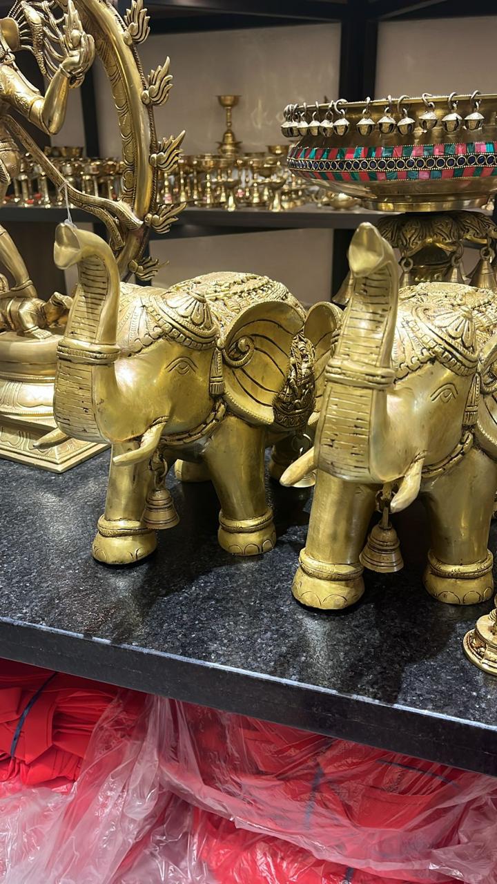 Brass Elephant Pair | Traditional Vastu Elephant Set for Home & Office Decor