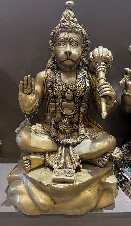 Antique Brass Hanuman Idol in Blessing Pose | Handcrafted Bajrangbali Statue for Home & Temple Decor