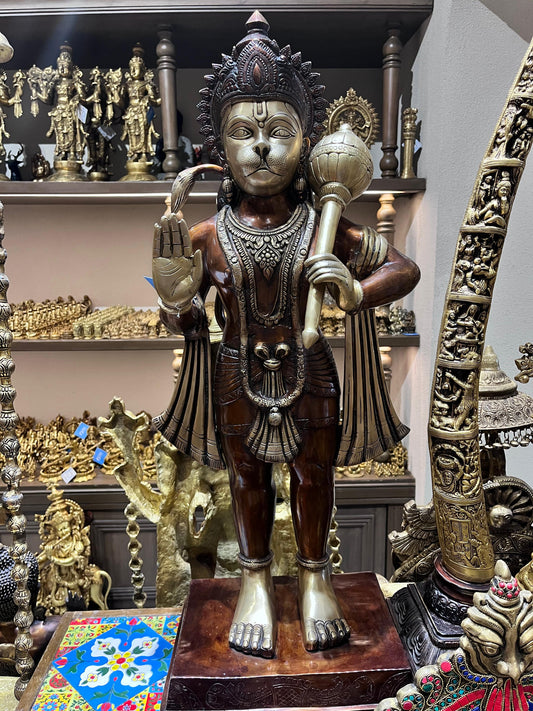 Antique Brass Lord Hanuman Statue | Standing Hanuman Ji Idol with Gada for Pooja Room & Spiritual Décor