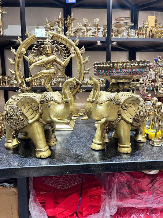 Brass Elephant Pair | Traditional Vastu Elephant Set for Home & Office Decor