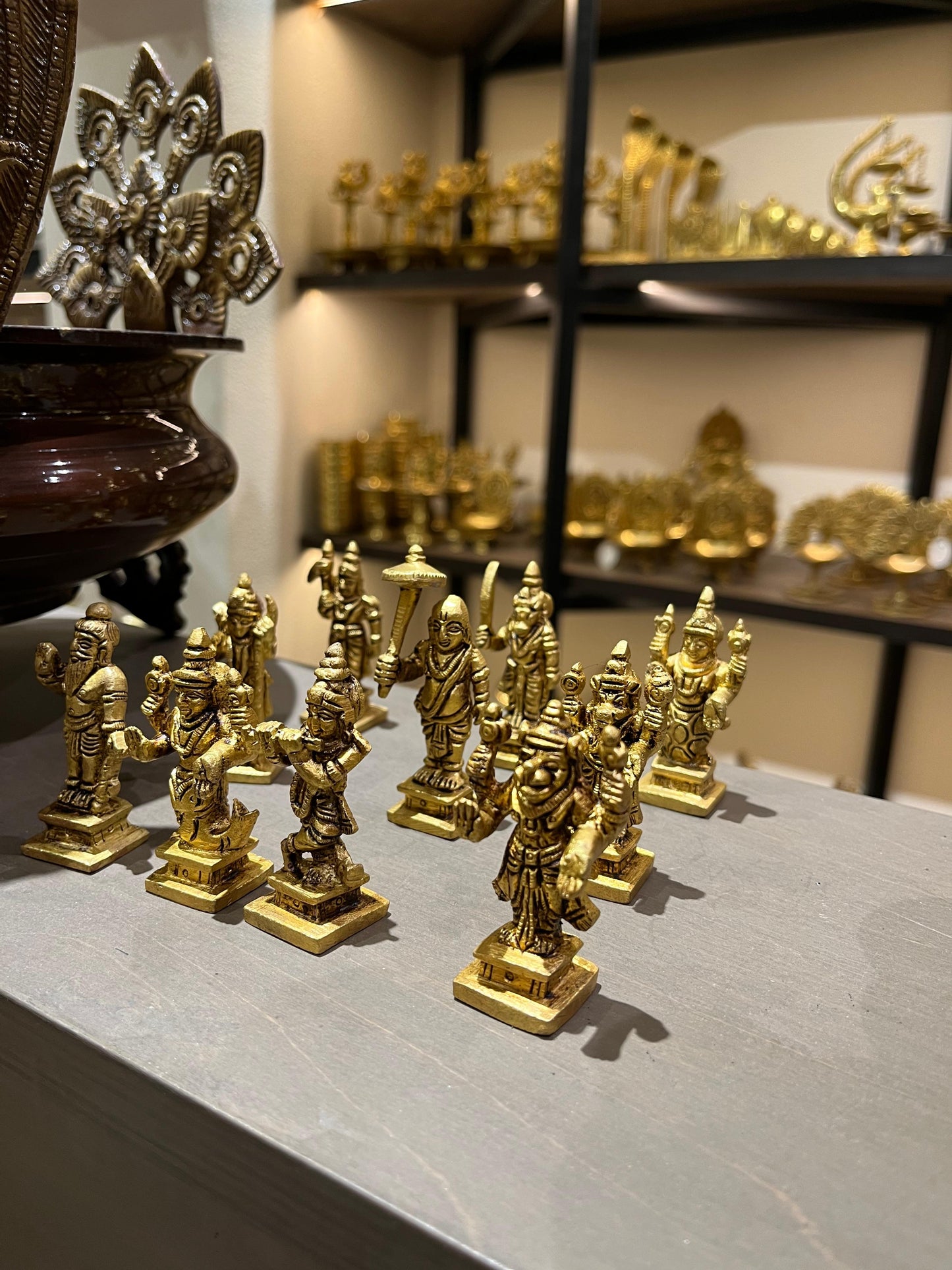Brass Dashavatar Idol Set | Small Brass Deity Statues for Home Temple & Puja (4 Inches)