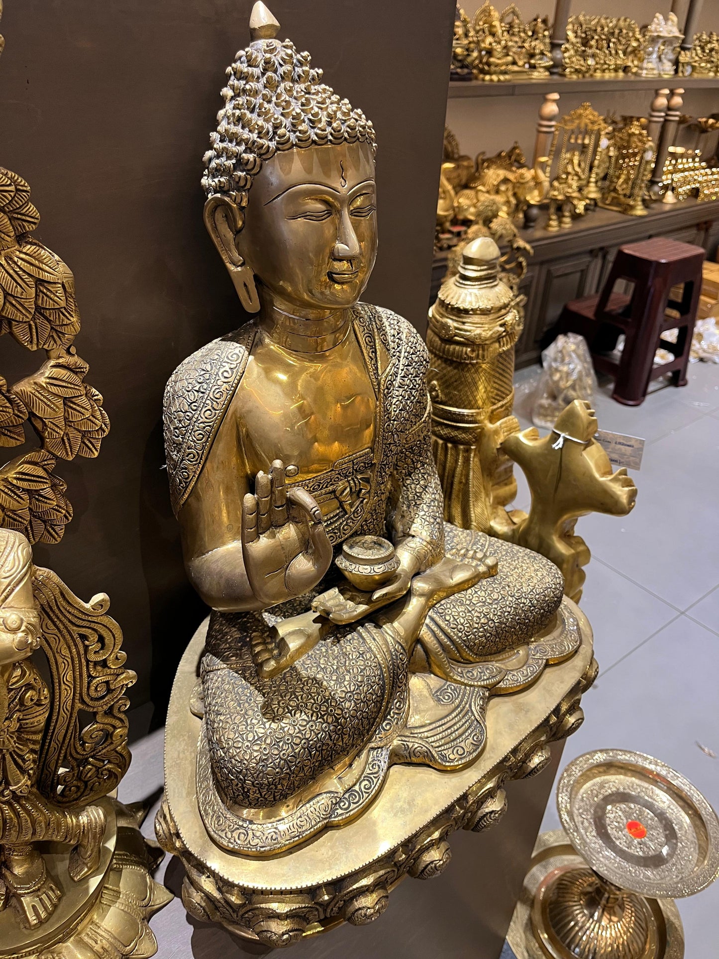 Brass Buddha Idol | Handcrafted Meditation Buddha Statue for Home & Office Decor (23 Inches)