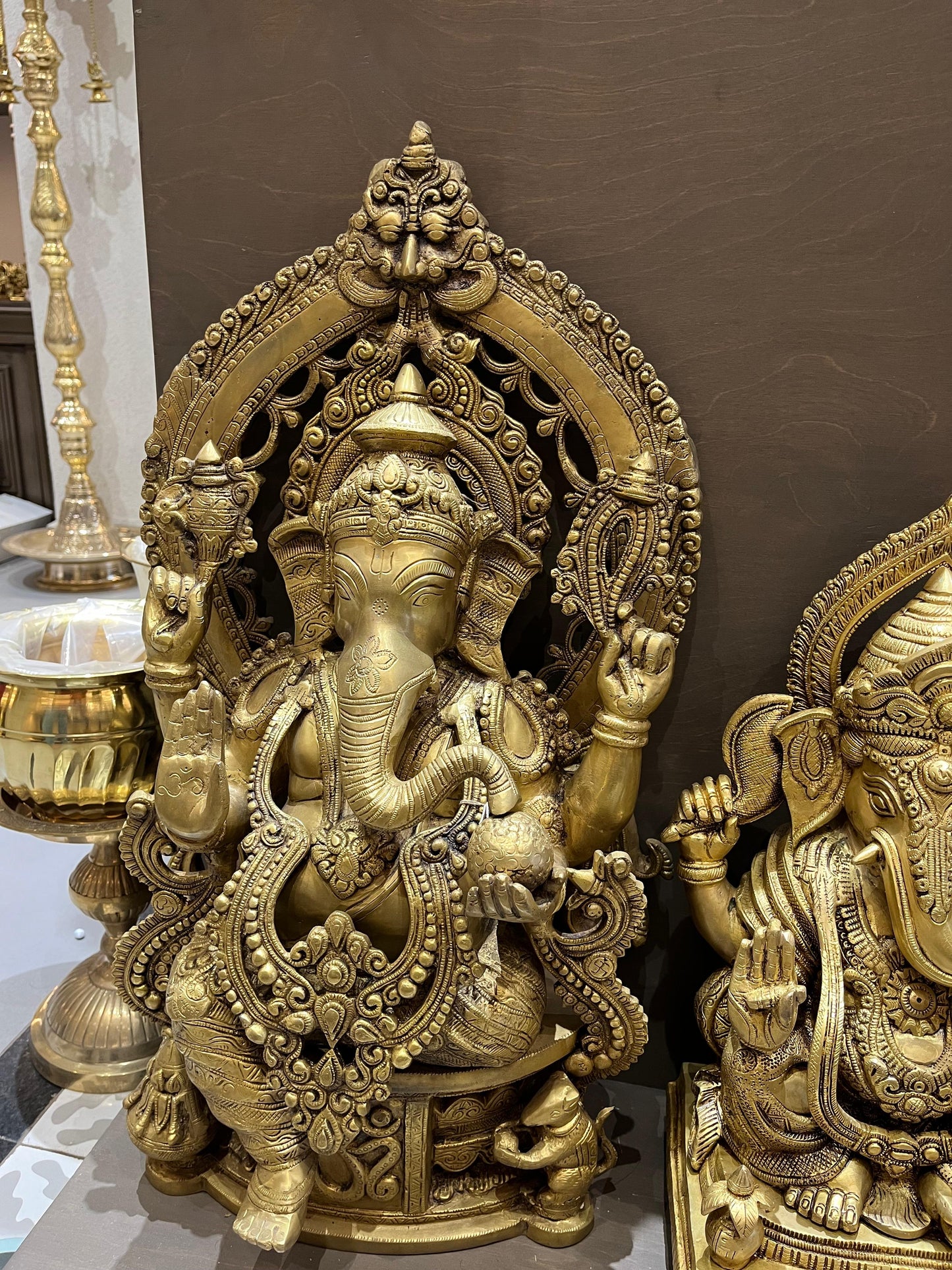 Brass Lord Ganesha Idol | Antique Finish Ganpati Statue for Home Temple & Vastu Decor (28 inches)