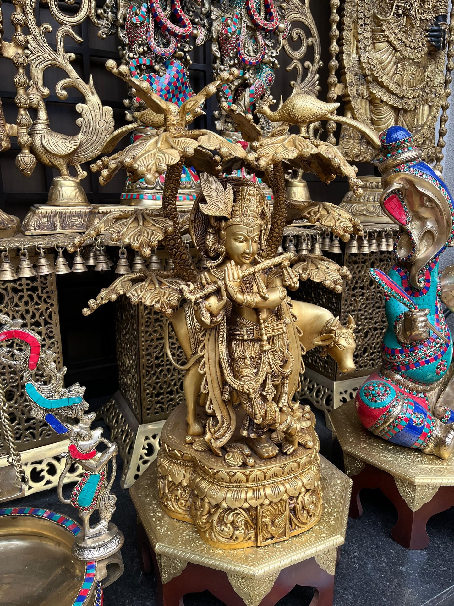 Brass Lord Krishna Idol with Cow | Venugopala Krishna Statue for Home Decor & Puja